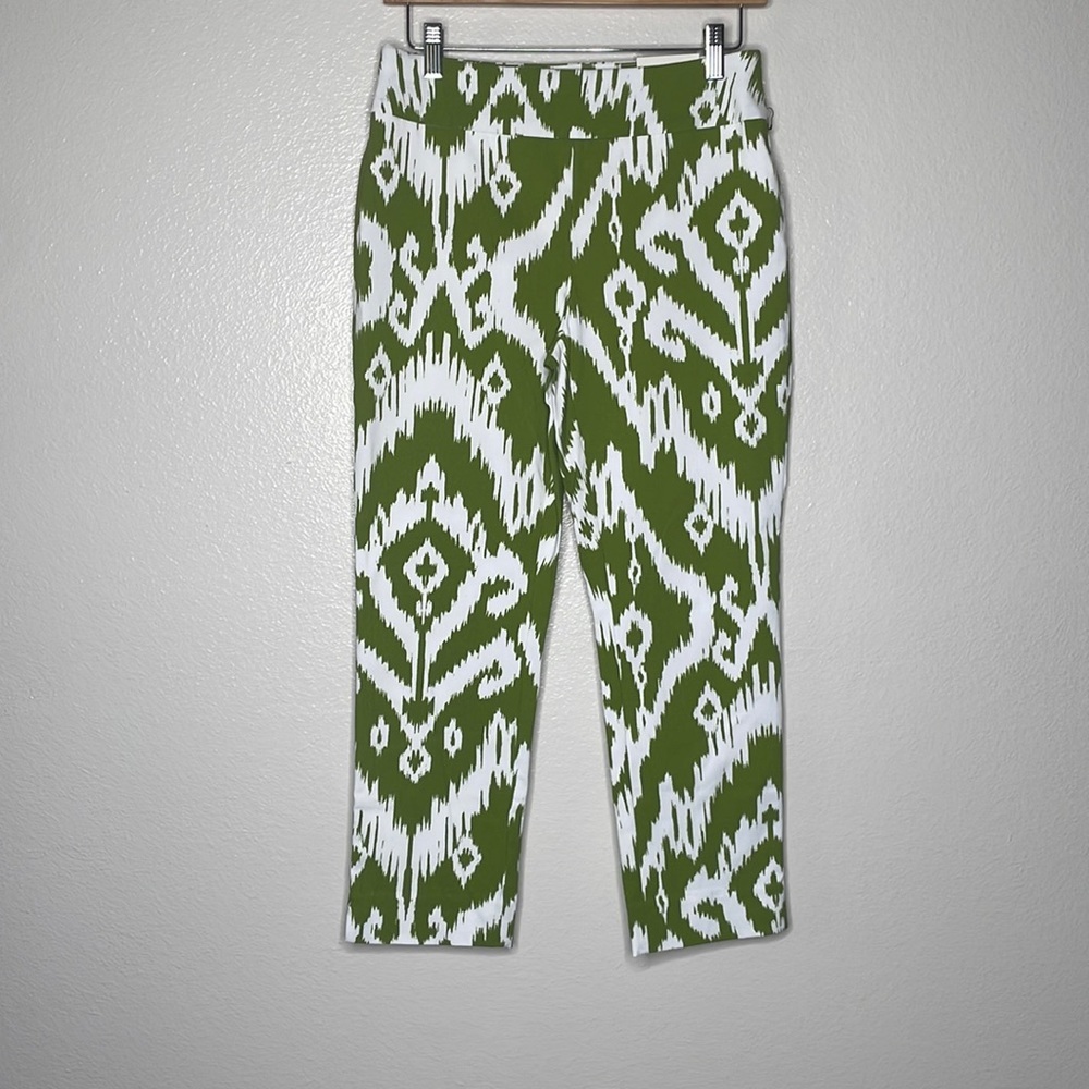 NWT Chicos So Slimming Brigitte Palm Spring Crop Pants sz 00 (XS) Green/White